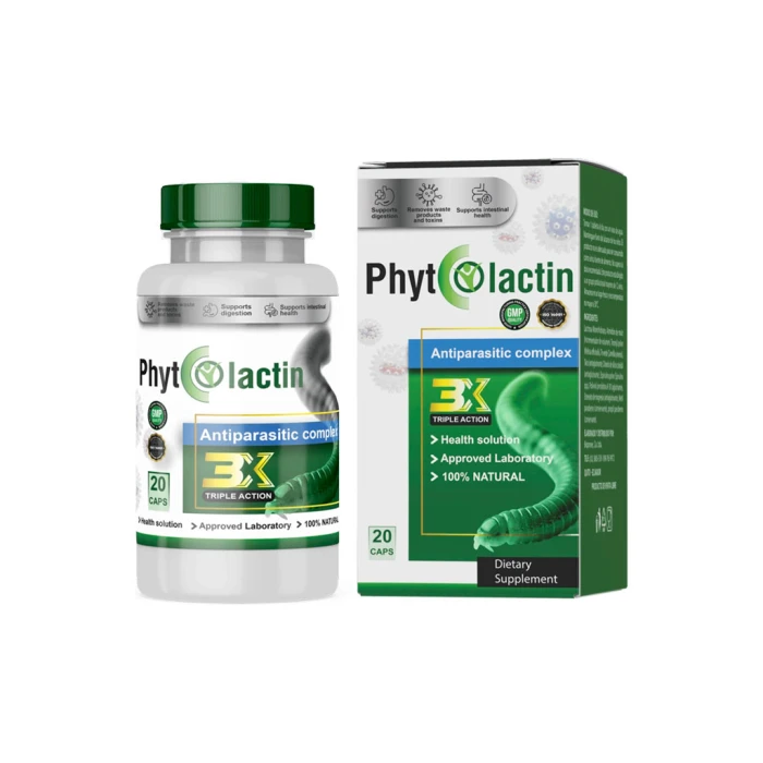 Phytolactin capsules for digestive support, bottle and box