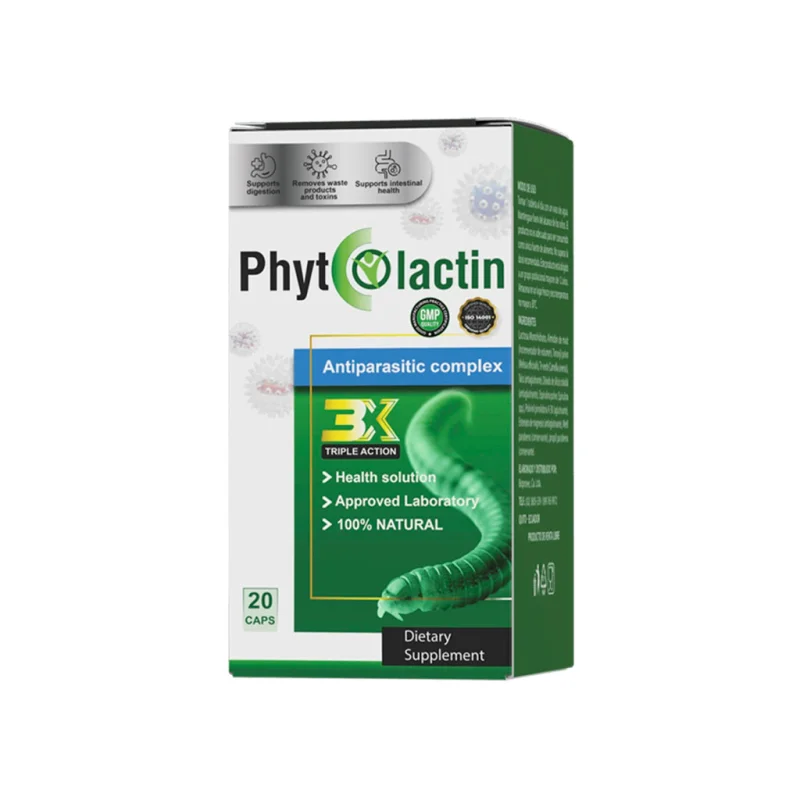 Phytolactin carton with the composition printed on the side panel